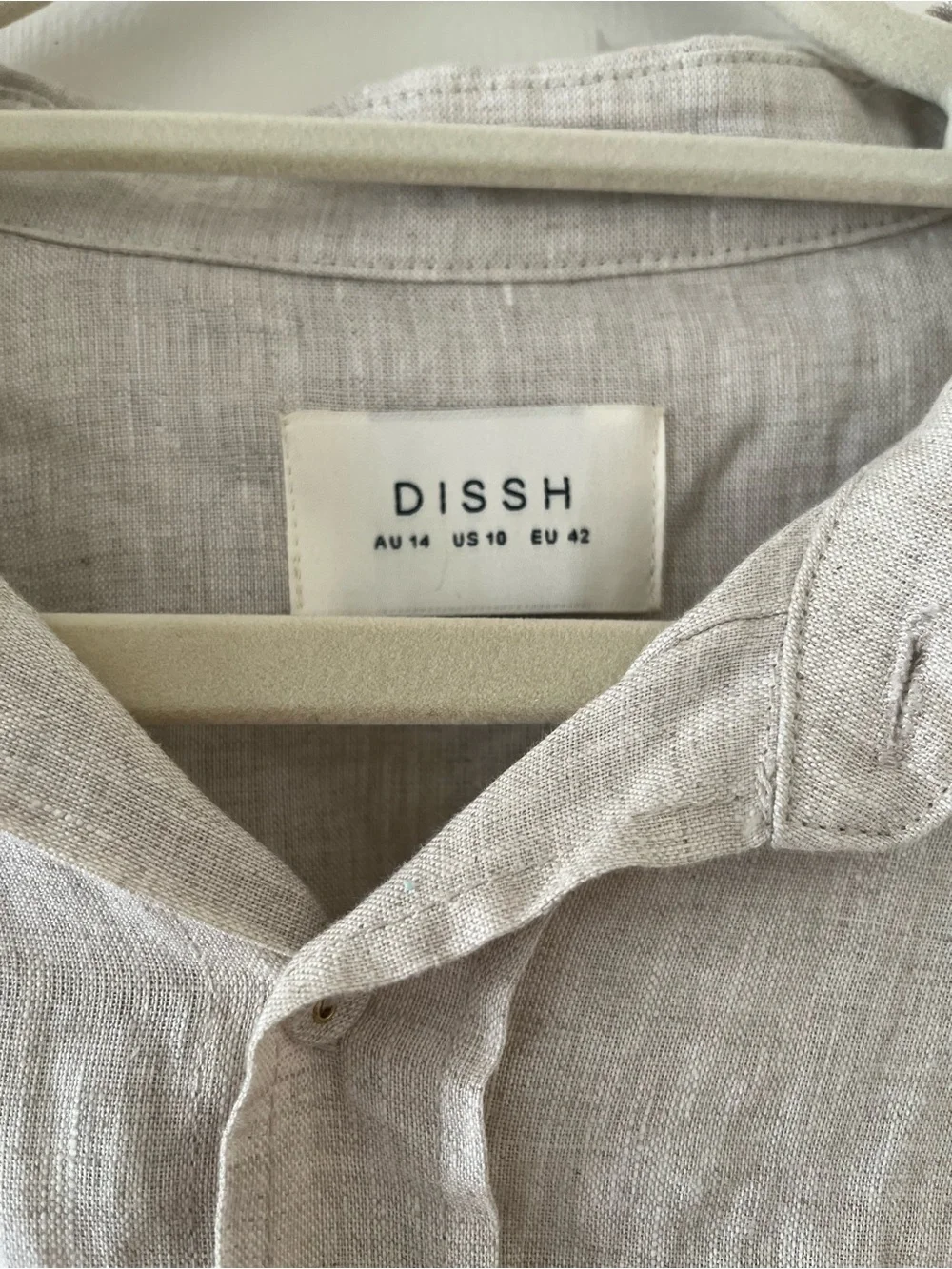 Dissh Maxie Natural Neutral 100% Linen Shirt Drawstring Romper, Size 10, Resort